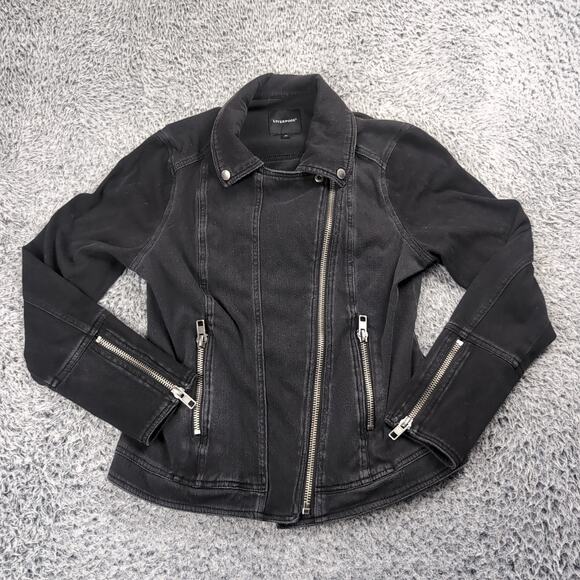 Liverpool Jacket Women Medium Black Trucker Distressed Stretch Bikercore Casual - Picture 1 of 6